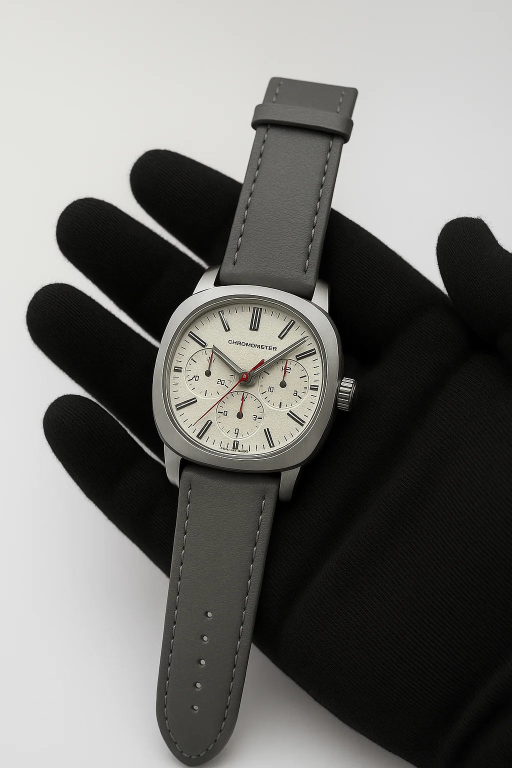 Time Worth Chronograph Style Watch With Grey Leather Straps