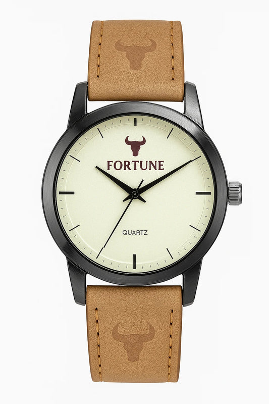 Fortune Quartz Watch With Faux Leather Straps For Men