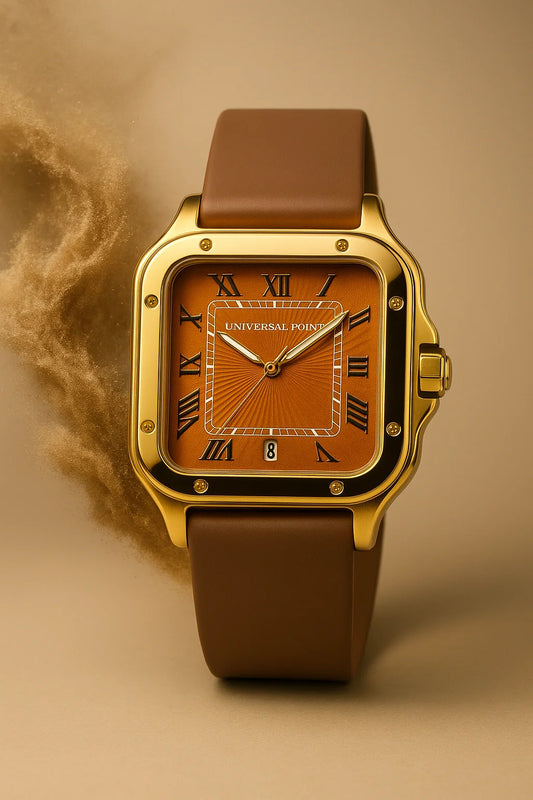 Universe Point Soft Silicone Brown Straps Sqaure Design Orange Dial Watch