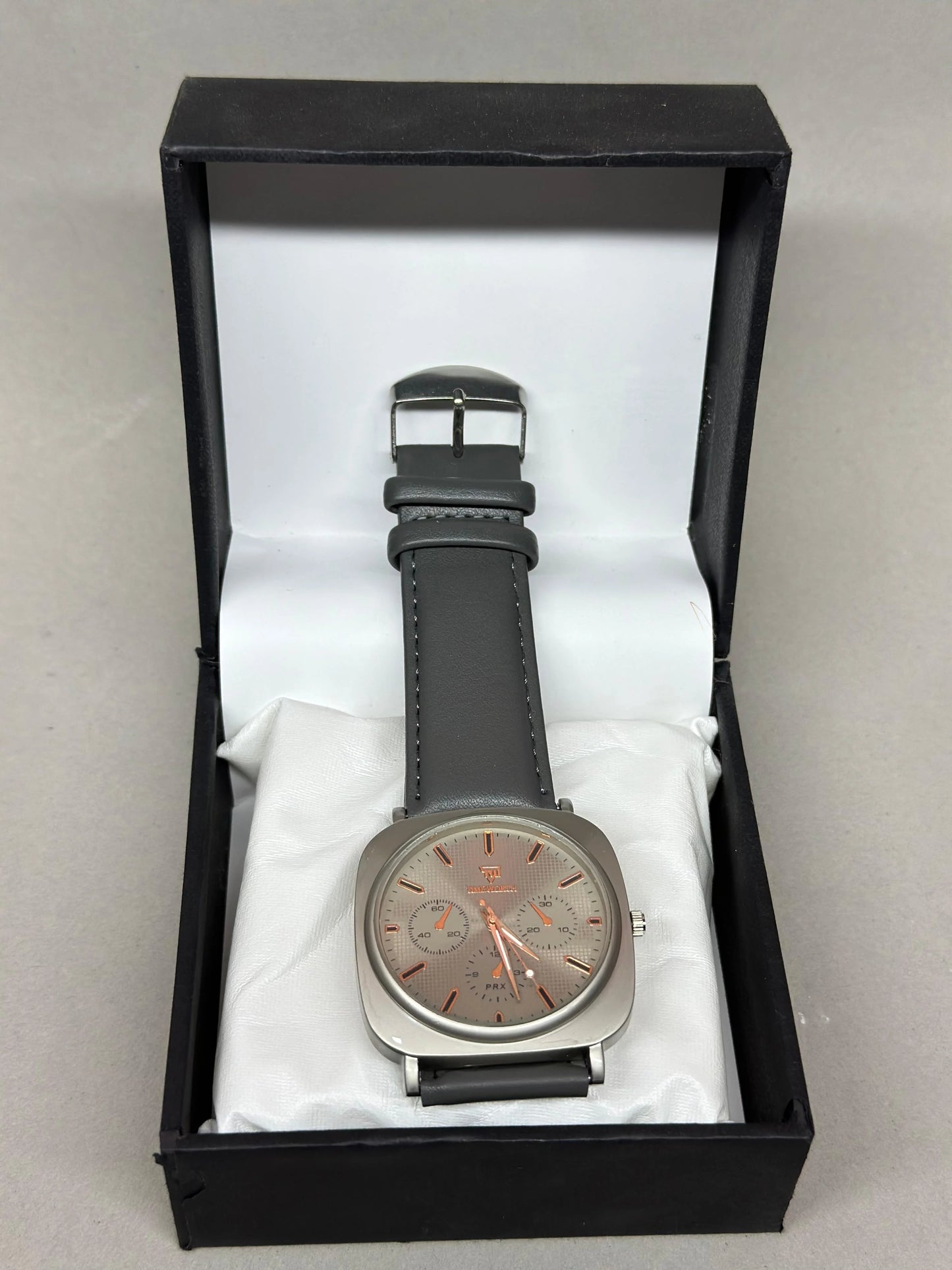 Time Worth Chronograph Style Watch With Grey Leather Straps